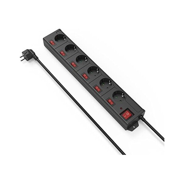 Steckdosenleiste 6 Fach, einzeln Abschaltbar Stecker 90°